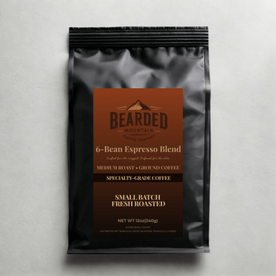 Bearded Mountain Coffee 6-Bean Espresso Blend Dark Roast Specialty Grade Ground Coffee Bag