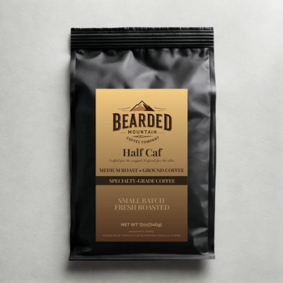 Bearded Mountain Coffee Half Caf Medium Roast Specialty Grade Ground Coffee Bag